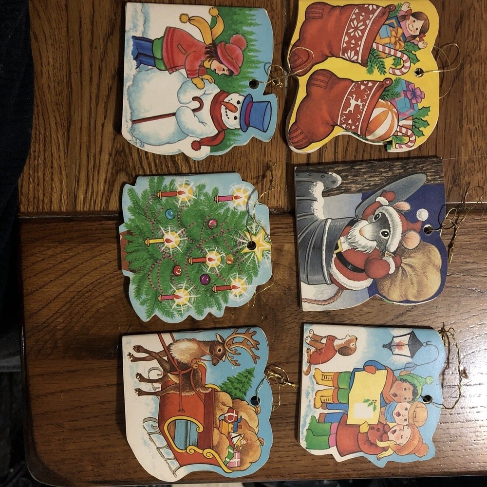 6 VINTAGE 1980'S MINI STORY BOOK CHRISTMAS ORNAMENTS, ACTUAL STORIES